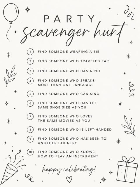 Scavenger hunt in the Off-White Minimalist Script 13th Birthday design
