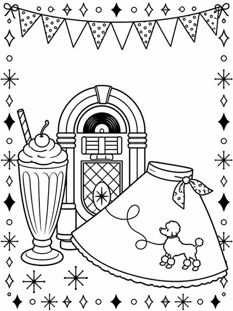 Coloring sheet in the Retro Poodle Skirt 7th Birthday design
