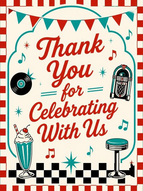 Thank-you flat in the Retro Poodle Skirt 7th Birthday design