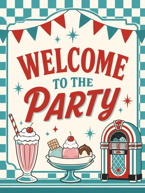 Welcome sign in the Retro Poodle Skirt 7th Birthday design