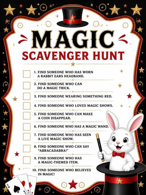 Scavenger hunt in the Magical Rabbit Top Hat 6th Birthday design