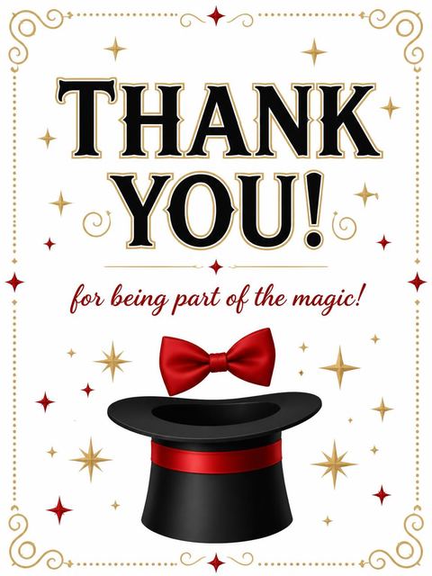 Thank-you flat in the Magical Rabbit Top Hat 6th Birthday design
