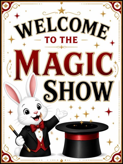 Welcome sign in the Magical Rabbit Top Hat 6th Birthday design
