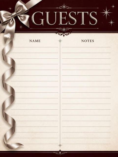 Guest sign-in sheet in the Burgundy Silver Ribbon 90th Birthday design