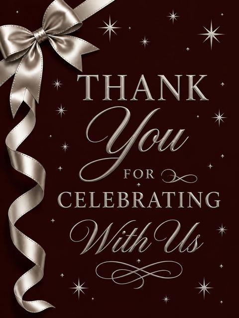 Thank-you flat in the Burgundy Silver Ribbon 90th Birthday design