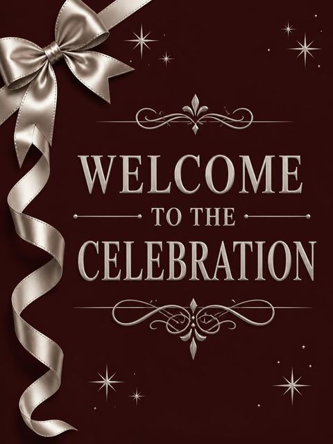 Welcome sign in the Burgundy Silver Ribbon 90th Birthday design