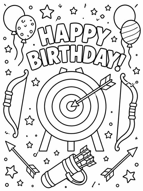 Coloring sheet in the Crayon Sketch Archery 5th Birthday design