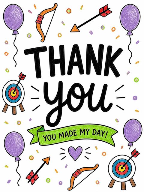 Thank-you flat in the Crayon Sketch Archery 5th Birthday design