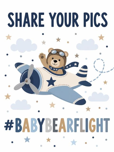 Hashtag card in the Aviator Bear First Birthday design