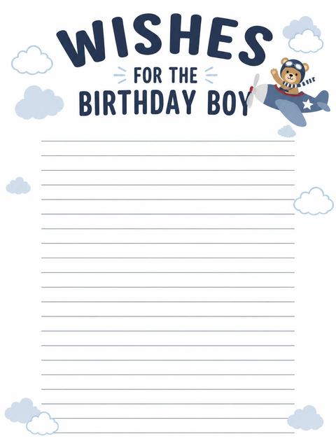 Wishes page in the Aviator Bear First Birthday design