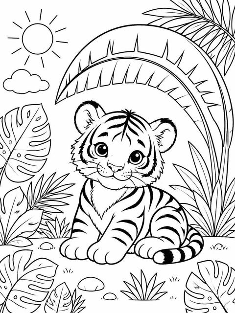 Coloring sheet in the Watercolor Tiger Jungle 3rd Birthday design