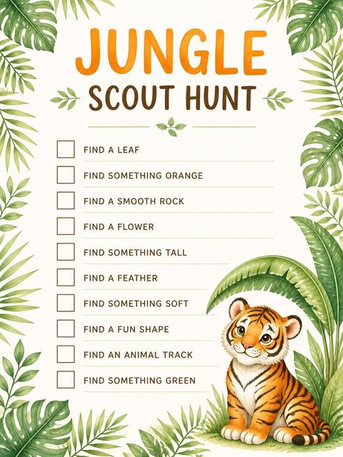 Scavenger hunt in the Watercolor Tiger Jungle 3rd Birthday design