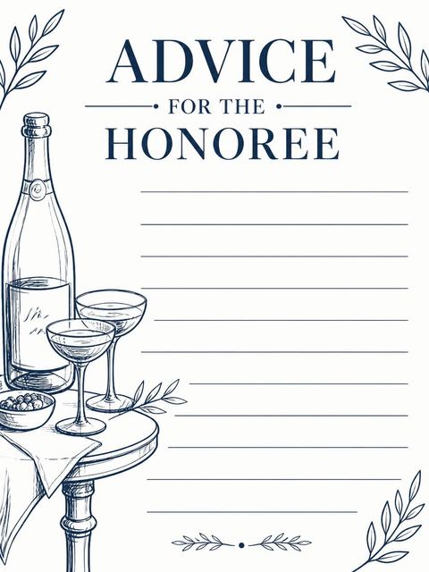 Advice card in the Navy Ink Champagne 40th Birthday Illustration design