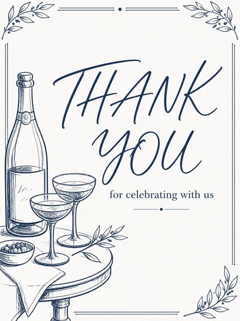 Thank-you flat in the Navy Ink Champagne 40th Birthday Illustration design