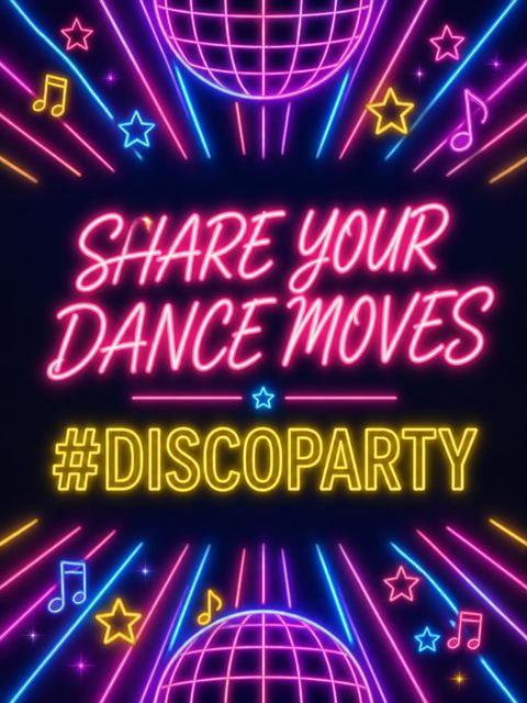 Hashtag card in the Neon Disco Ball Birthday design