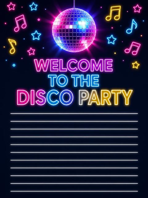 Welcome sign in the Neon Disco Ball Birthday design