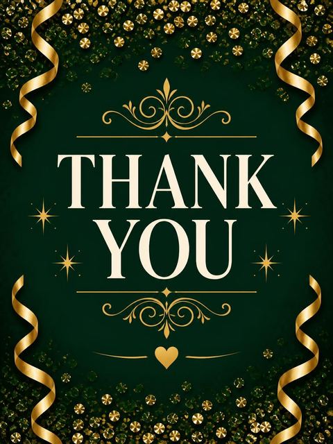 Thank-you flat in the Emerald and Gold Confetti Birthday design