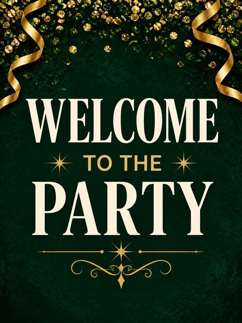 Welcome sign in the Emerald and Gold Confetti Birthday design
