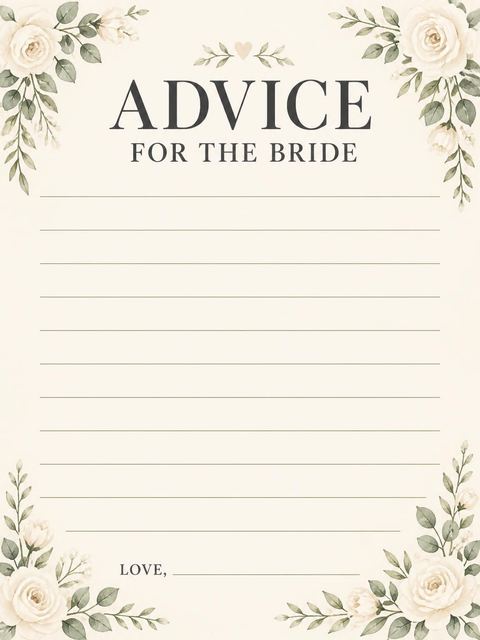 Advice card in the Watercolor Bride Lace Gown Shower design