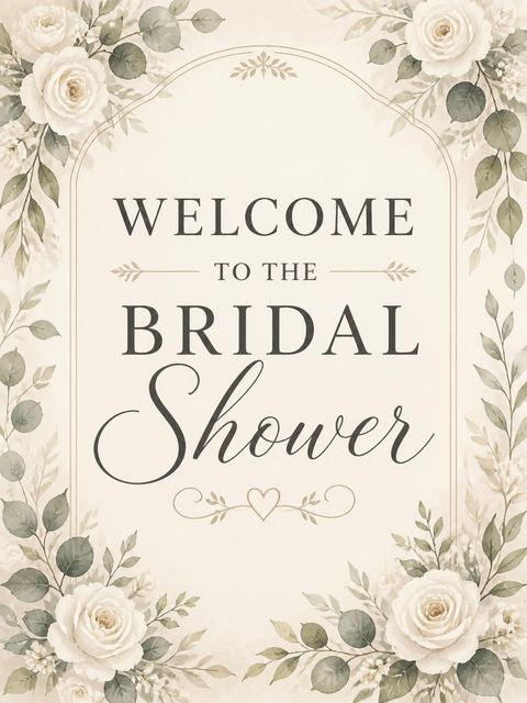 Welcome sign in the Watercolor Bride Lace Gown Shower design