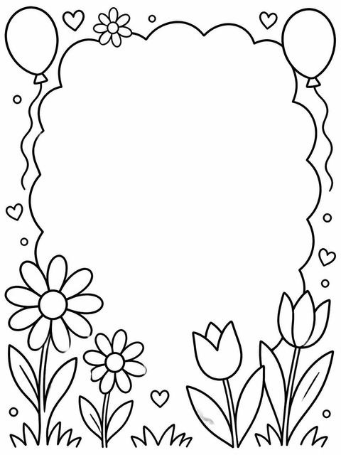 Coloring sheet in the Crayon Floral Balloon 4th Birthday Invitation design