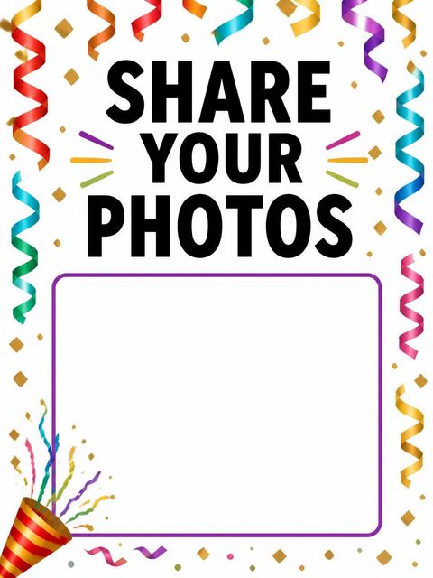 Hashtag card in the Rainbow Streamer Confetti 65th Birthday Invitation design