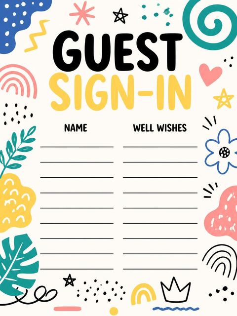 Guest sign-in sheet in the Cream Doodle Pattern 3rd Birthday design