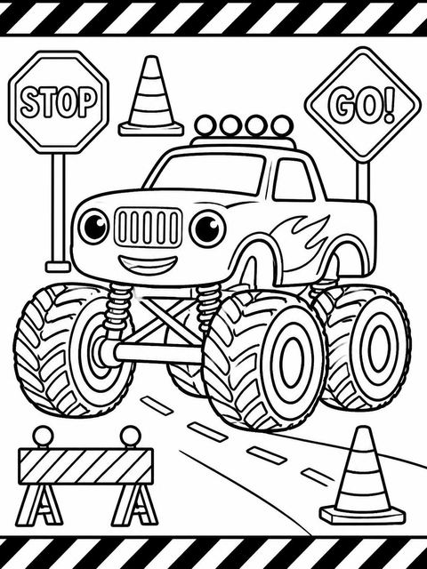Coloring sheet in the Red Monster Truck 6th Birthday Invitation design