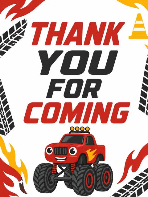 Thank-you flat in the Red Monster Truck 6th Birthday Invitation design