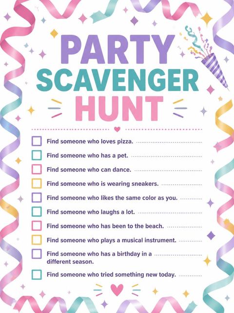Scavenger hunt in the Pastel Streamer 4th Birthday Invite design