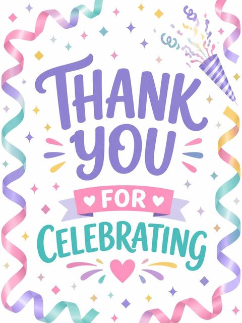 Thank-you flat in the Pastel Streamer 4th Birthday Invite design