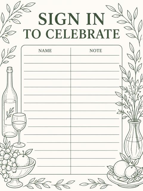 Guest sign-in sheet in the Olive Green Botanical Line Art 27th Birthday design
