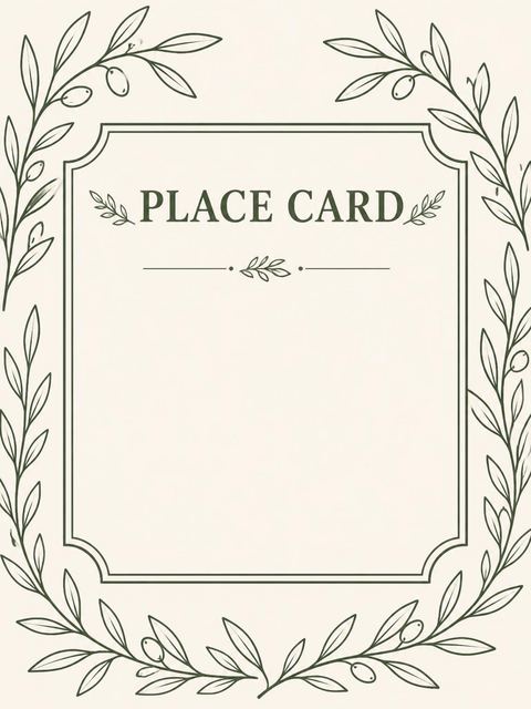 Place card in the Olive Green Botanical Line Art 27th Birthday design