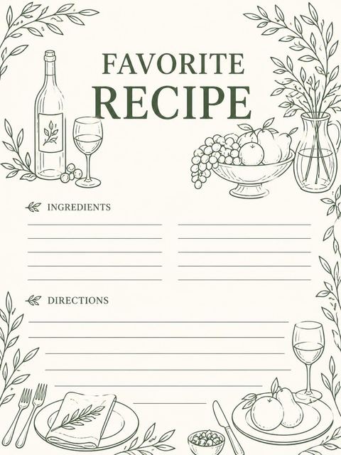 Recipe card in the Olive Green Botanical Line Art 27th Birthday design