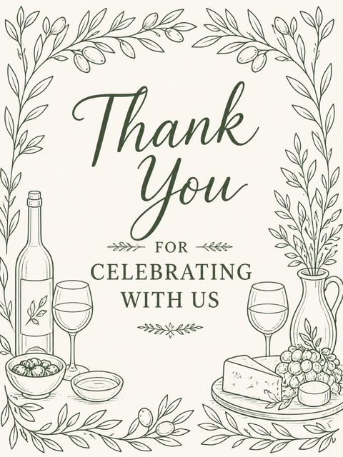 Thank-you flat in the Olive Green Botanical Line Art 27th Birthday design