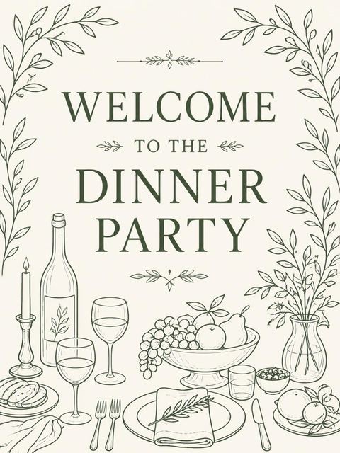 Welcome sign in the Olive Green Botanical Line Art 27th Birthday design