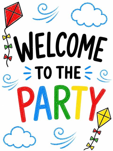 Welcome sign in the Crayon Kite Illustration 9th Birthday Invitation design