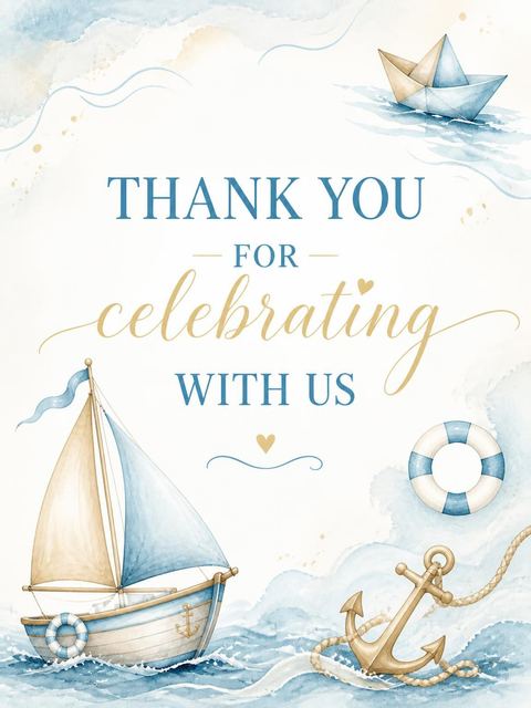 Thank-you flat in the Watercolor Sailboat Nautical Baby Shower design