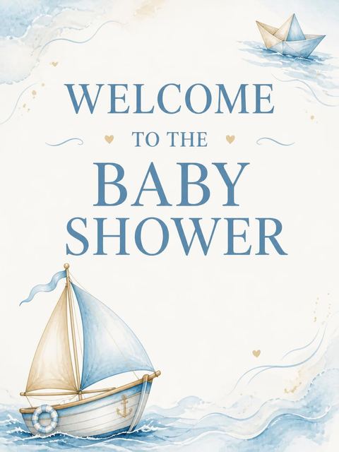 Welcome sign in the Watercolor Sailboat Nautical Baby Shower design