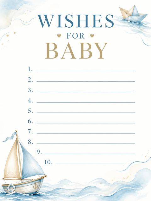 Wishes page in the Watercolor Sailboat Nautical Baby Shower design