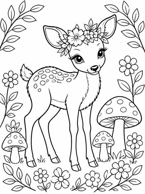 Coloring sheet in the Watercolor Deer Forest 3rd Birthday Invitation design