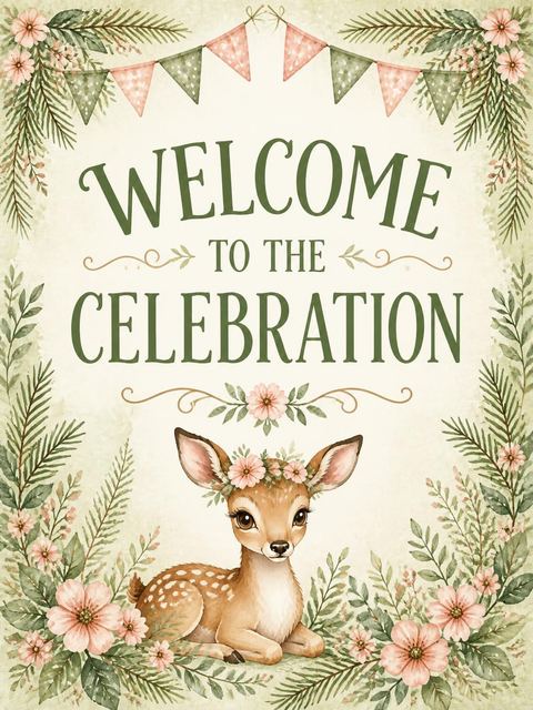 Welcome sign in the Watercolor Deer Forest 3rd Birthday Invitation design