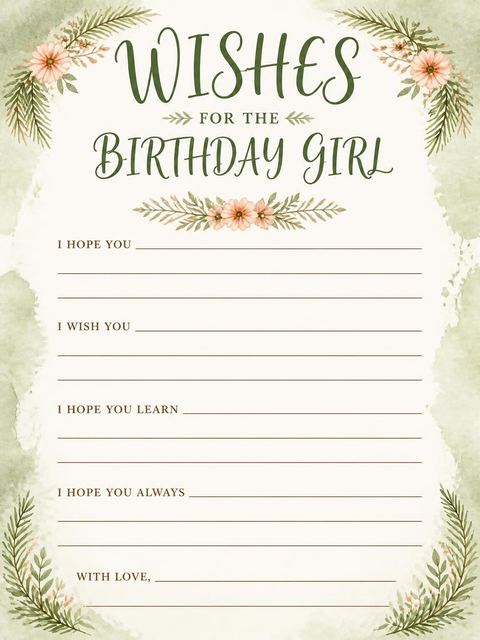 Wishes page in the Watercolor Deer Forest 3rd Birthday Invitation design