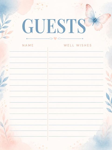 Guest sign-in sheet in the Watercolor Butterfly 3rd Birthday Invitation design