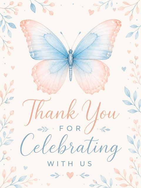 Thank-you flat in the Watercolor Butterfly 3rd Birthday Invitation design