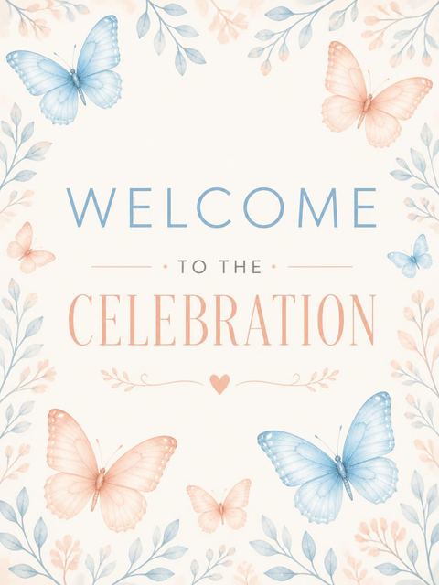 Welcome sign in the Watercolor Butterfly 3rd Birthday Invitation design