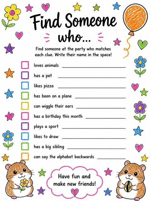 Scavenger hunt in the Crayon Hamster Motif 6th Birthday Invitation design