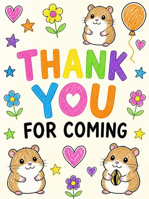 Thank-you flat in the Crayon Hamster Motif 6th Birthday Invitation design