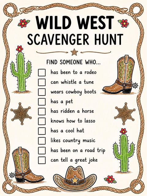 Scavenger hunt in the Crayon Illustration Western 10th Birthday design