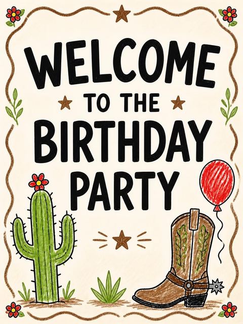 Welcome sign in the Crayon Illustration Western 10th Birthday design
